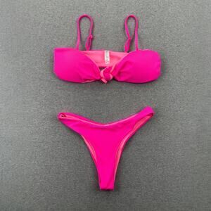 Koana Swim Bikini Set Size M Hot Pink Mia Ribbed Bow Tie Bathing Suit Cheeky